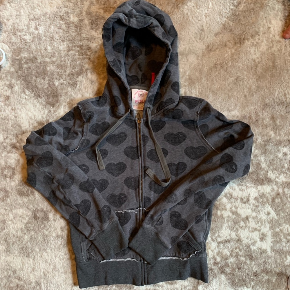 Throwback Victoria’s Secret pink black and gray heart hoodie.